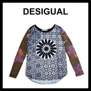 NWOT DESIGUAL Mesh paisley floral boho festival top